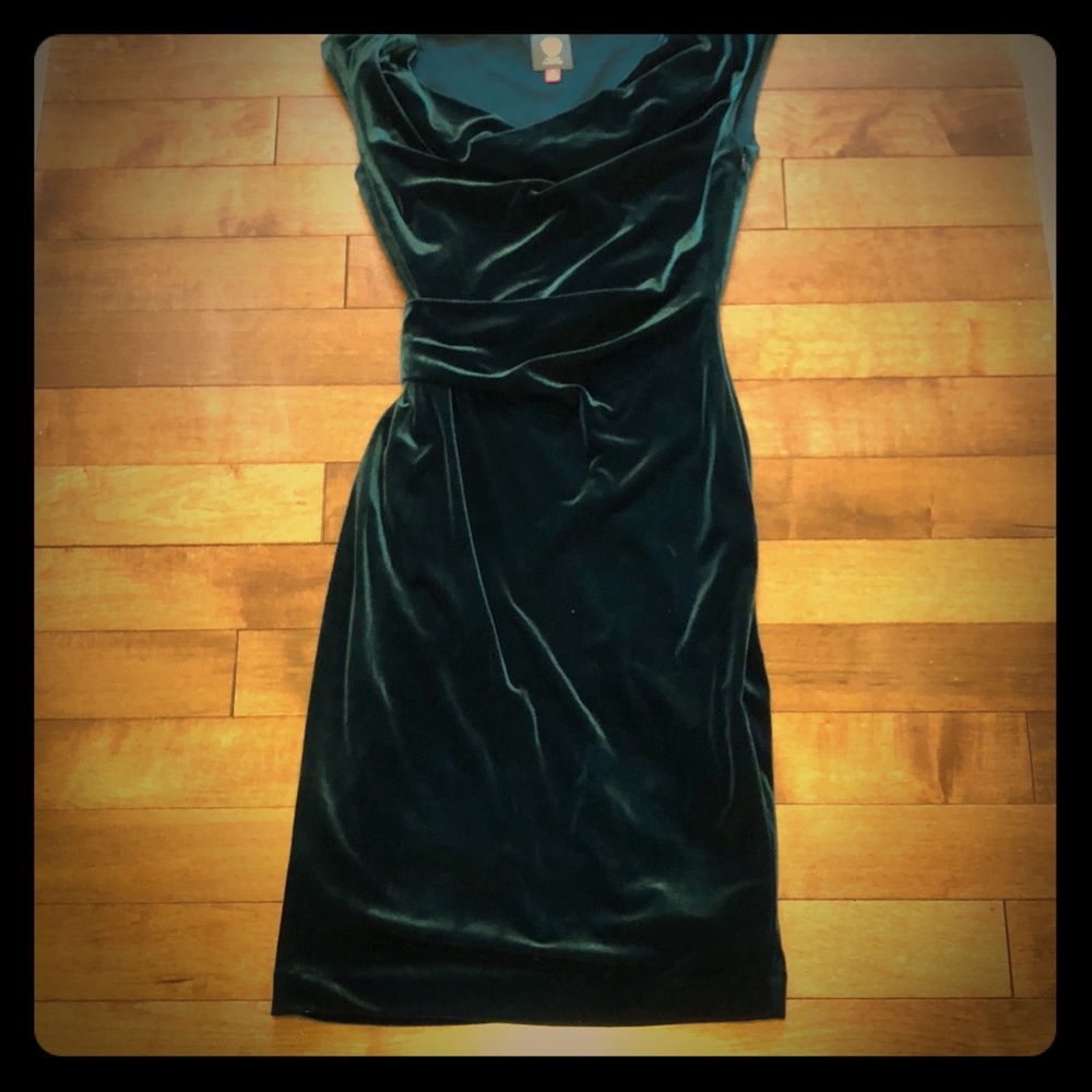 Vince Camuto green velvet cowl dress